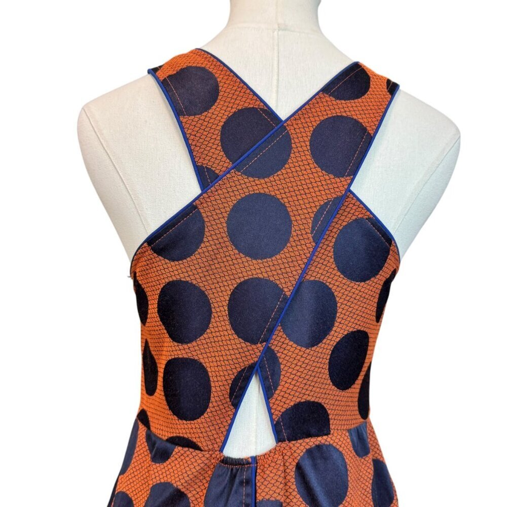 Anthropologie Maeve Polka Dot Dress Size 2 Orange Navy Open Back - Picture 4 of 10
